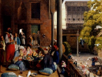 Le repas de midi Le Caire Oriental John Frederick Lewis Arabes Peinture à l'huile